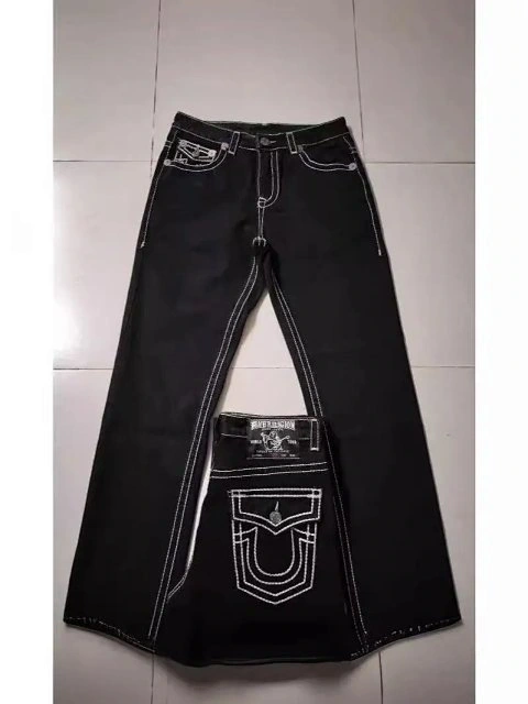 Contrast-Stitch Straight-Leg J
