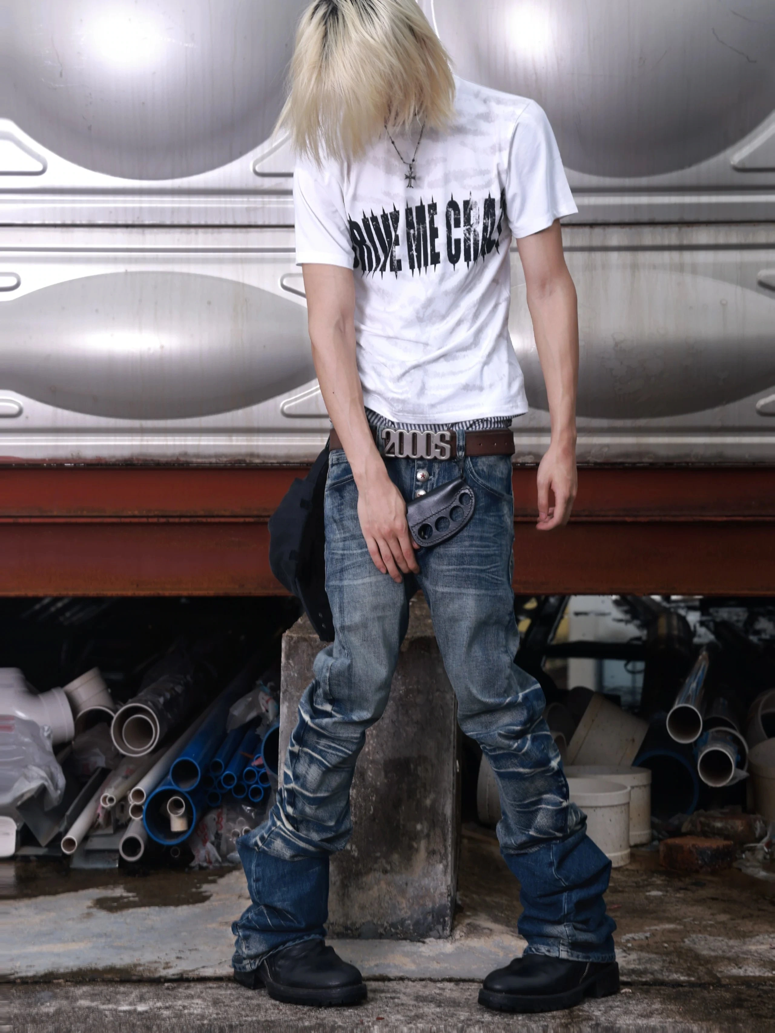 Washed Curved-Leg Jeans