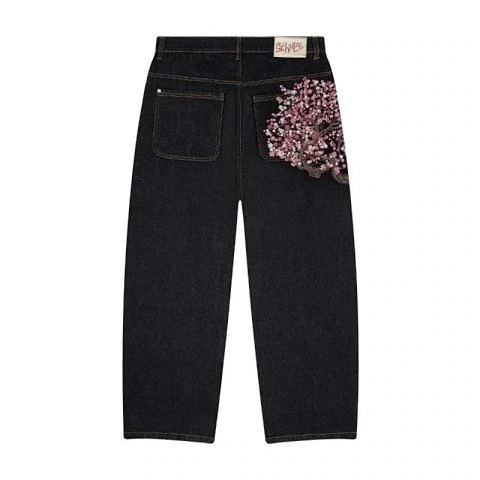 Floral-Patch Straight-Leg Jean