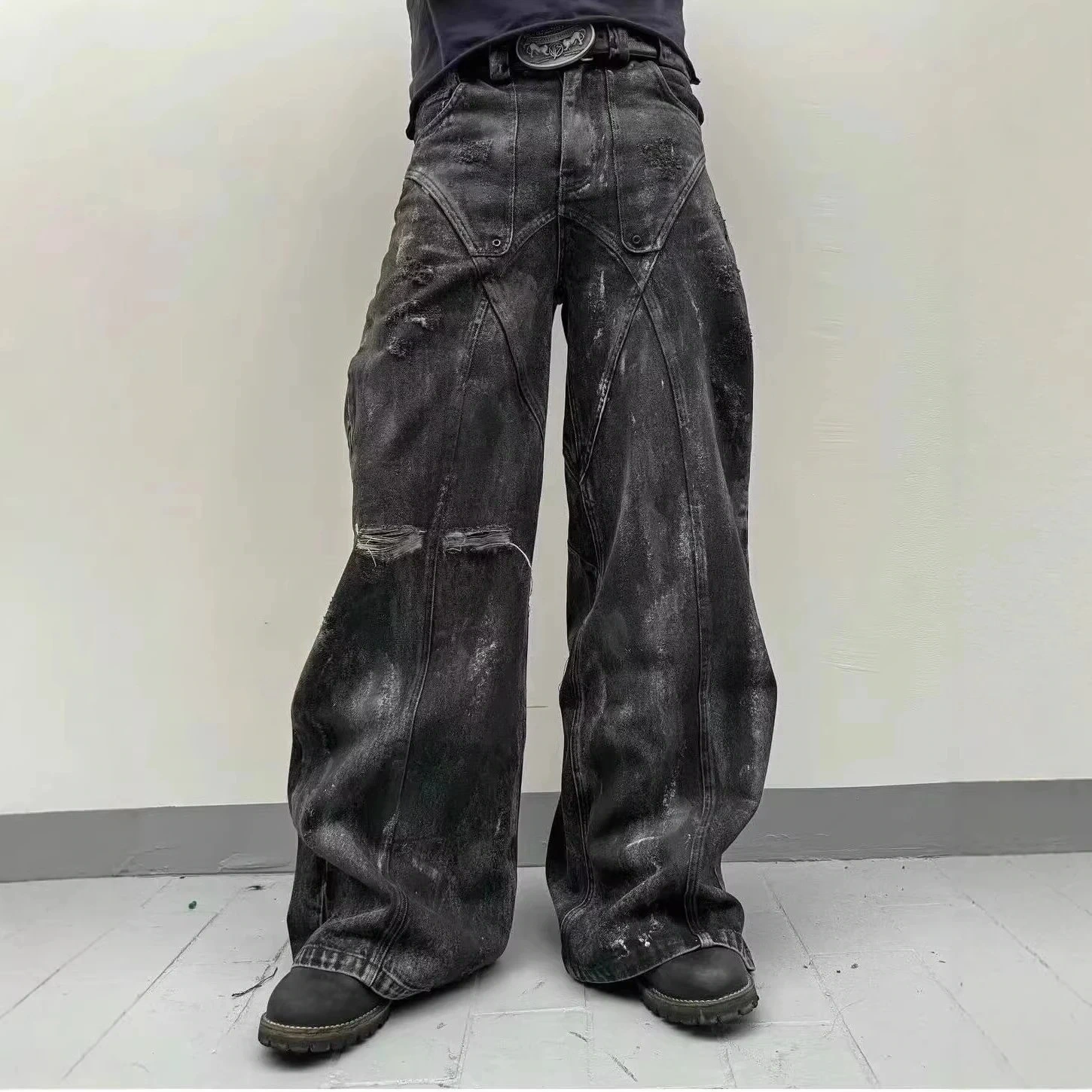 Coated Wide-Leg Jeans