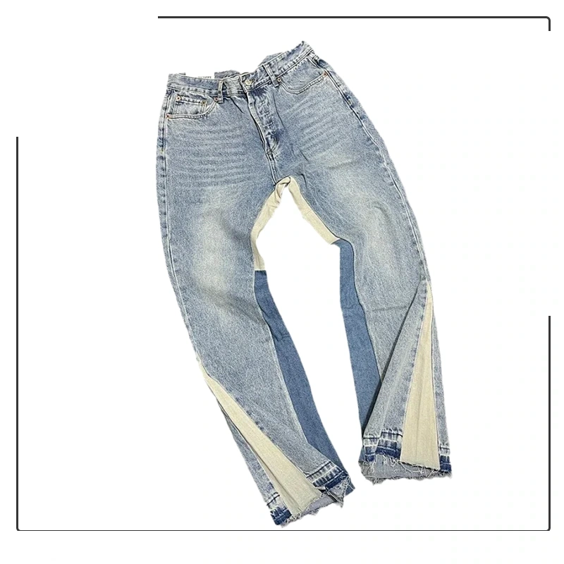 Contrast-Panel Flared Jeans