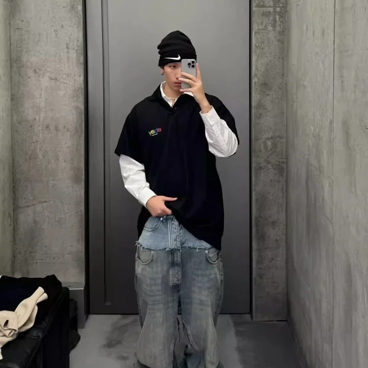Double-Waistband Baggy Jeans -3