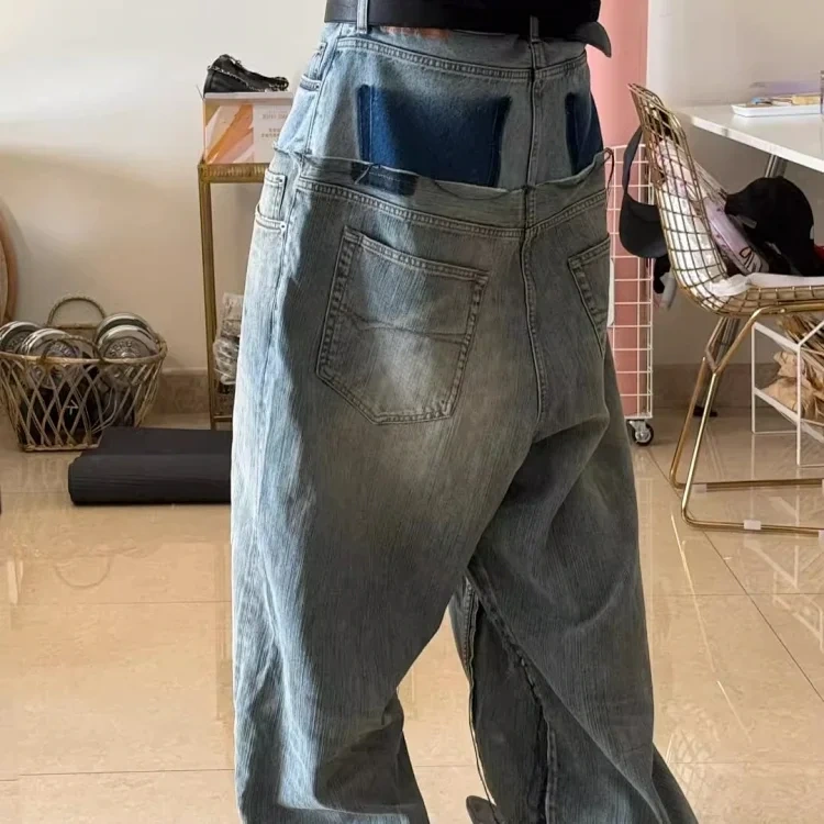Double-Waistband Baggy Jeans -4
