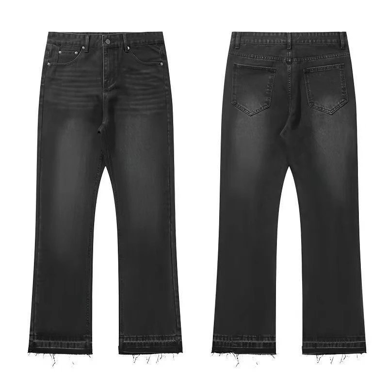Washed Black Frayed-Hem Jeans 