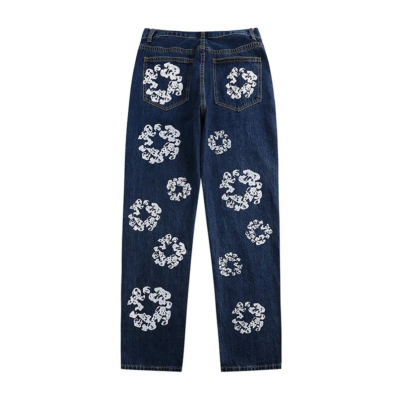 Cotton-Wreath Print Denim Jean