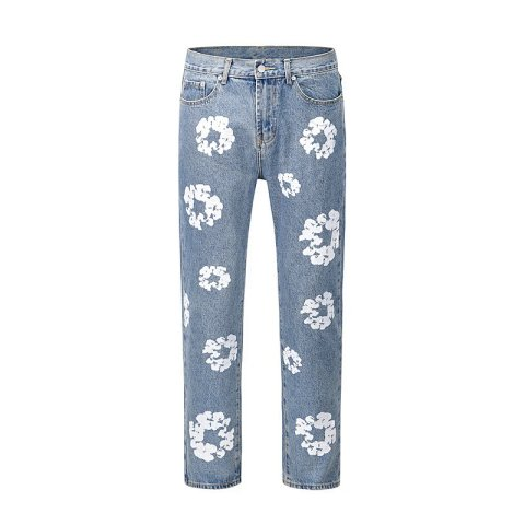 Cotton-Wreath Print Denim Jeans -6