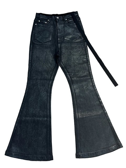 Coated Flared Jeans with Ribbon Detail -8