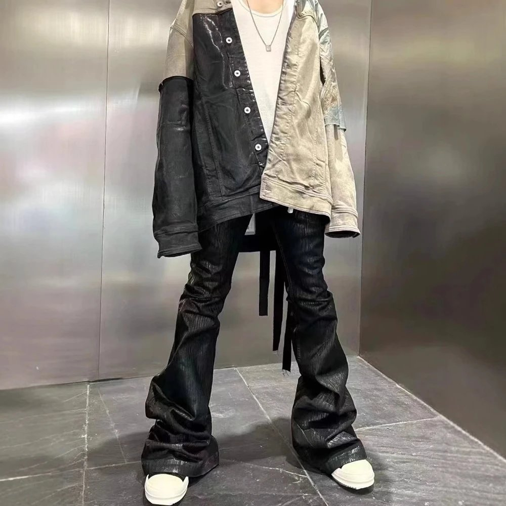 Coated Flared Jeans with Ribbo