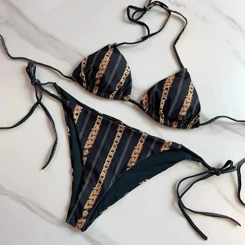 Chain-Print Triangle Bikini Se