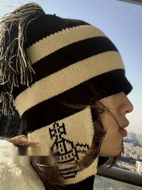 Striped Tassel Earflap Beanie